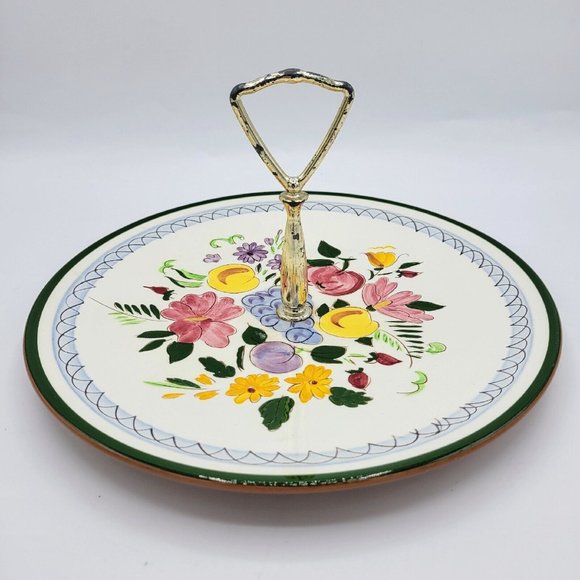 Vintage Stangl Pottery Tidbit Centerpiece Tray Handpainted Fruit And Flowers - Picture 1 of 9